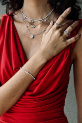 Halo Silver Necklace, White Rhodium, Premium Cubic Zirconia  + Give Magic Gift
